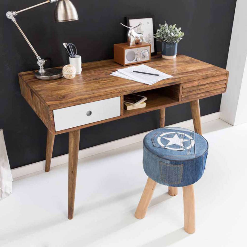 Schreibtisch aus Sheesham massiv Retro Design