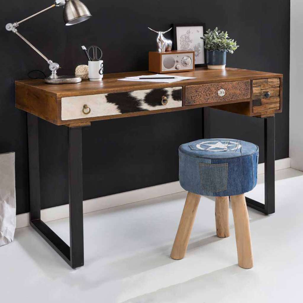 Schreibtisch und Hocker im Vintage Style Braun Bunt (2-teilig)