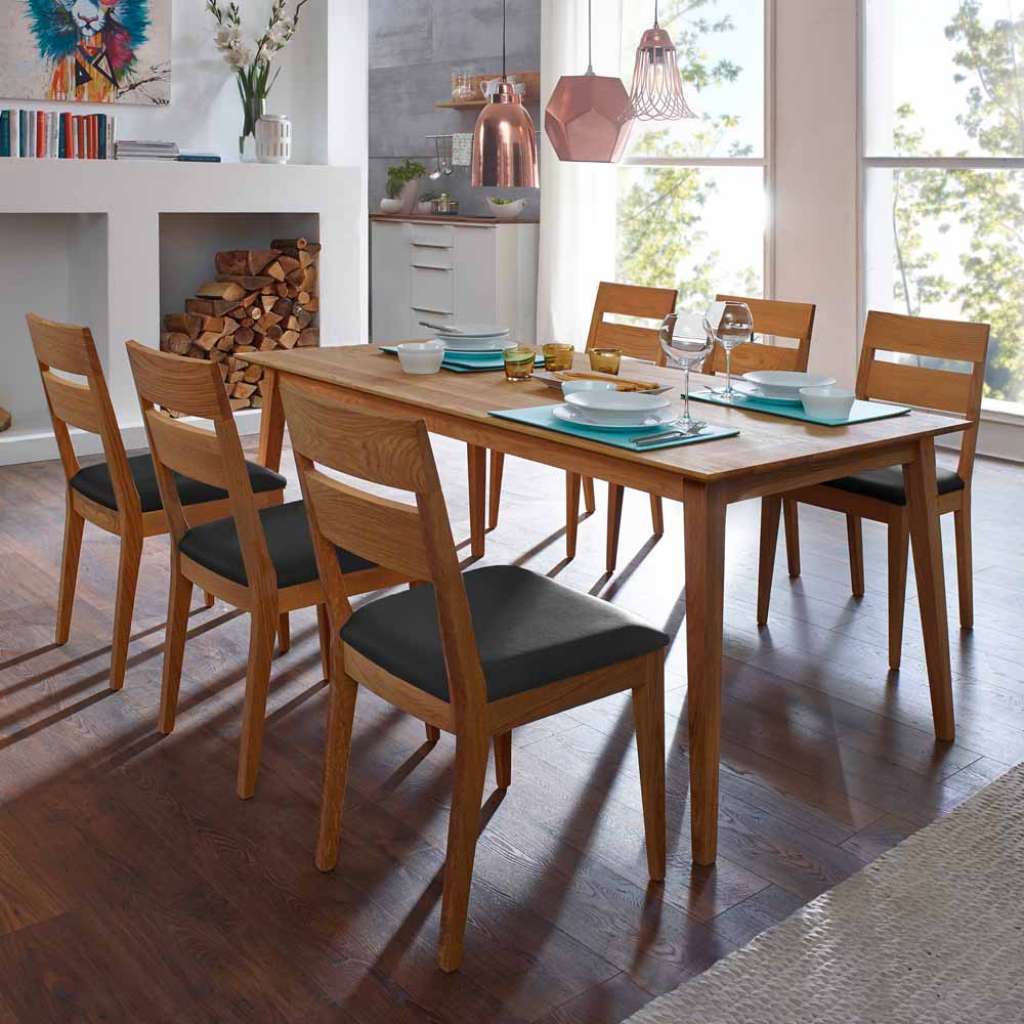 Esszimmer Sitzgruppe aus Wildeiche Massivholz Tisch 180 cm breit (7-teilig)