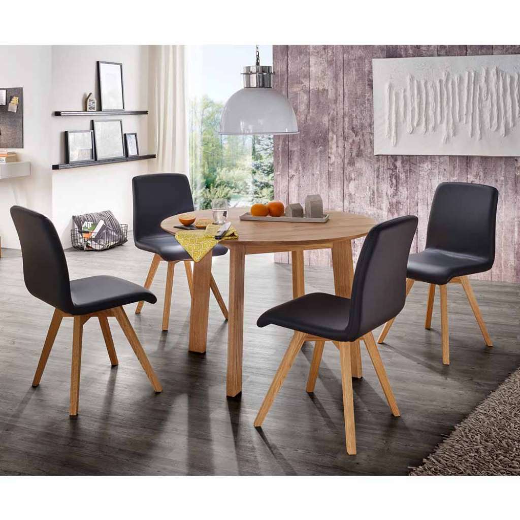 Esstisch mit Stühlen mit rundem Tisch Stühle in Schwarz Kunstleder (5-teilig)