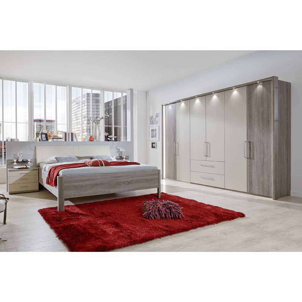 Komplett Schlafzimmer in Creme Weiß Eiche Trüffel (4-teilig)