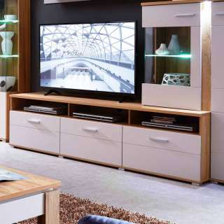 TV Board in Creme Weiß und Eiche 200 cm