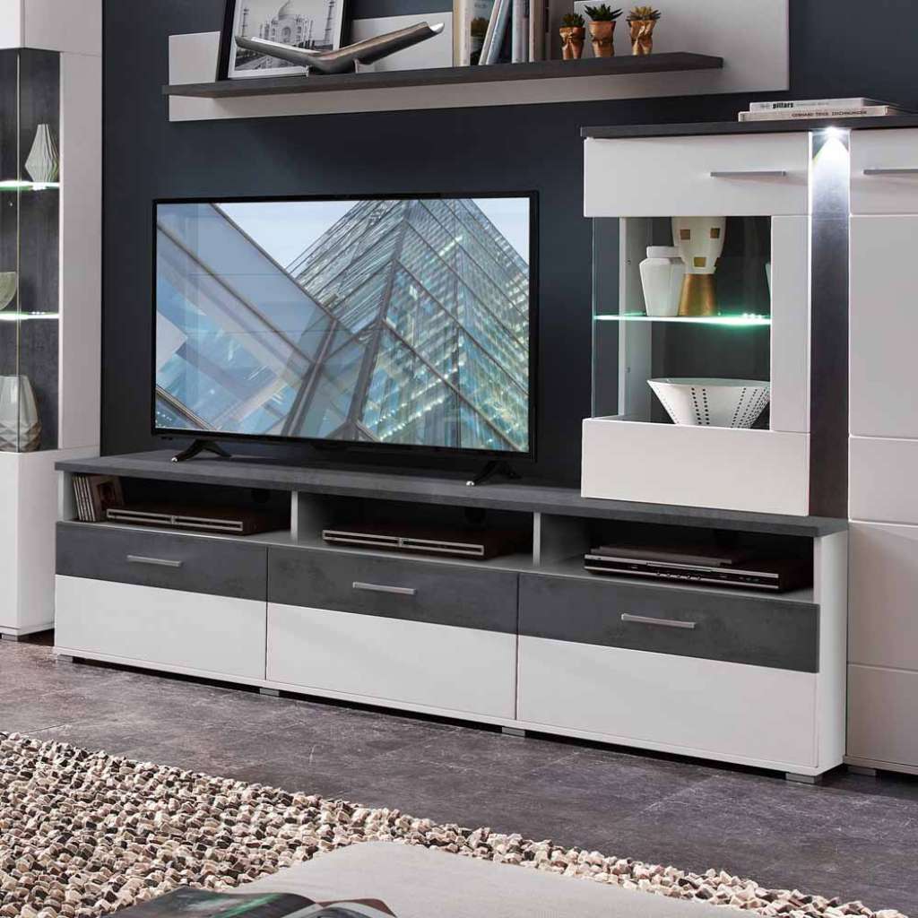 TV Board in Dunkelgrau und Weiß 200 cm breit