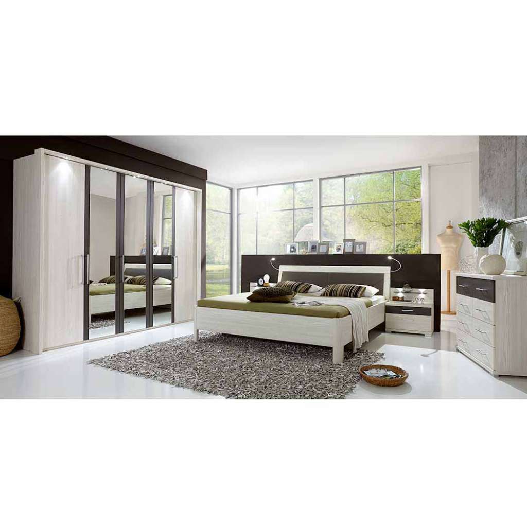 Schlafzimmer Einrichtung in Lärche Weiß Grau (5-teilig)