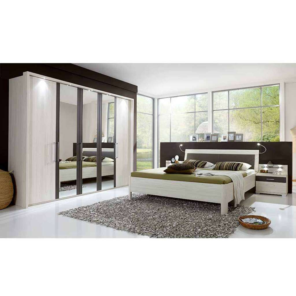 Schlafzimmermöbel Set in Lärche Weiß Grau 180x200 cm (4-teilig)