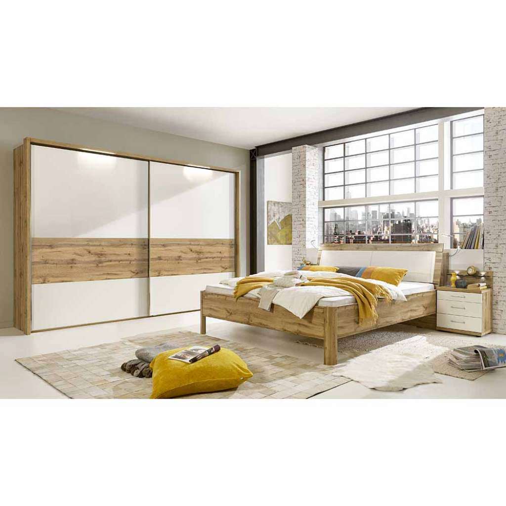 Schlafzimmer Einrichtung in Weiß Eiche 180x200 cm (4-teilig)