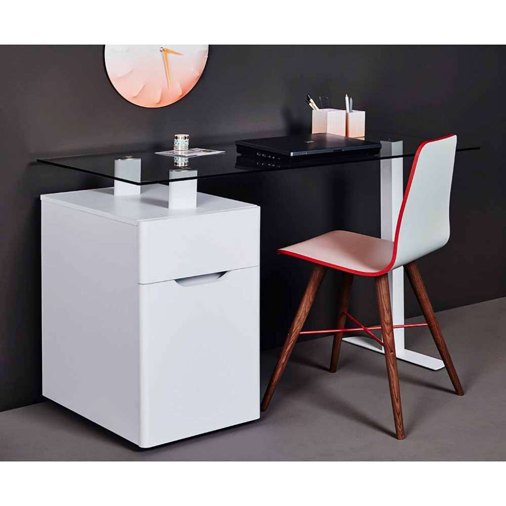 Glas Schreibtisch in Weiß 130 cm