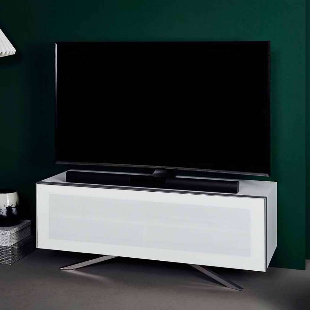 TV Tisch mit schalldurchlässiger Klappe Weiß