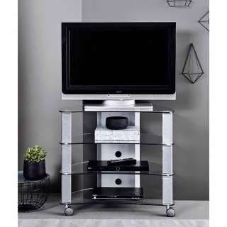 Rollen TV Tisch aus Aluminium Glas