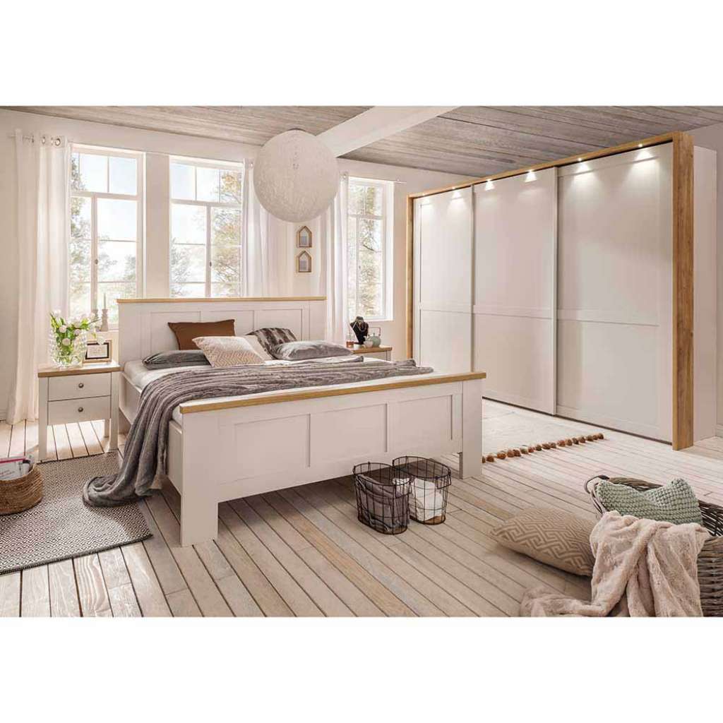 Schlafzimmer Kombiantion im Landhausstil Creme Weiß Eiche (4-teilig)