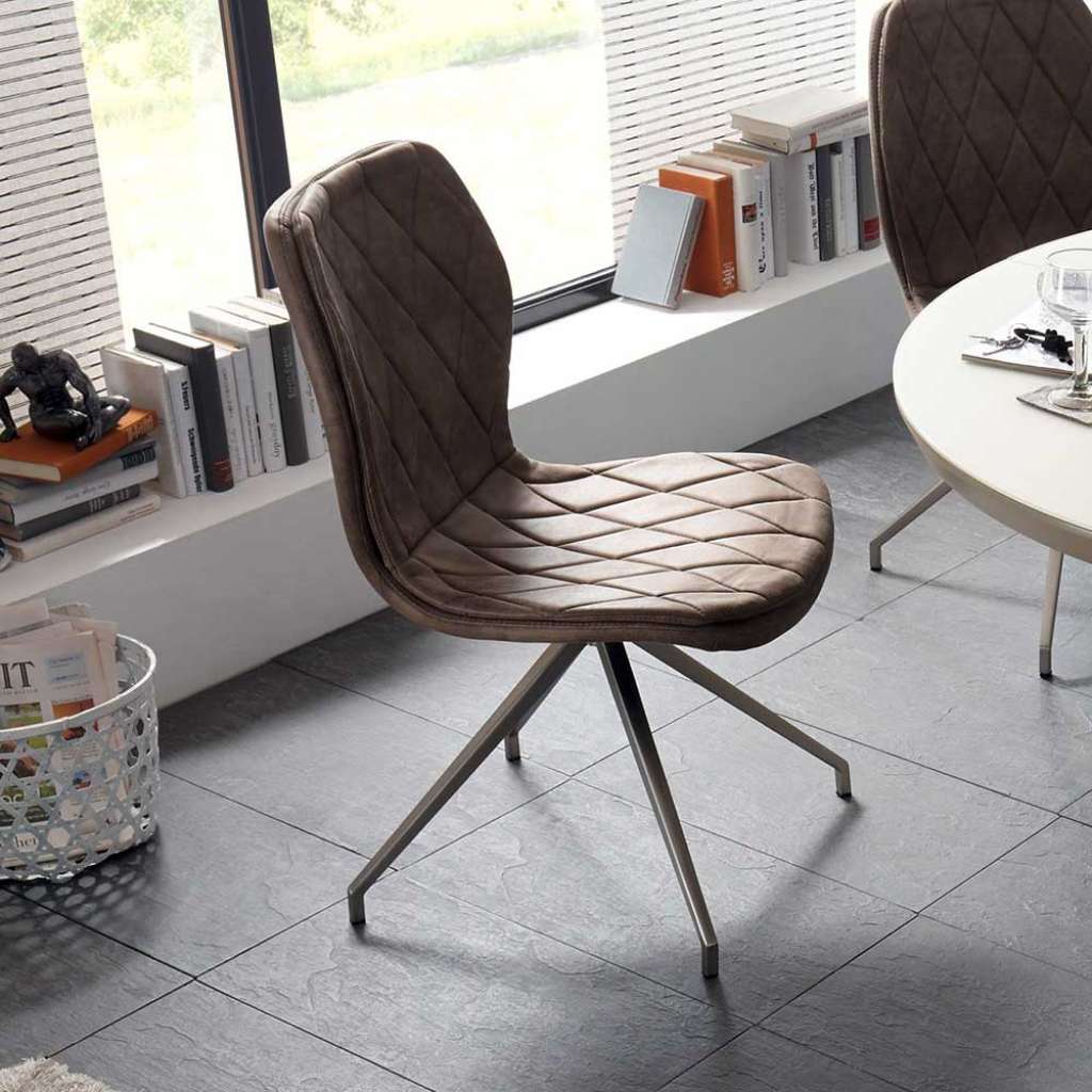 Esstischstuhl in Taupe Microfaser Metall (2er Set)