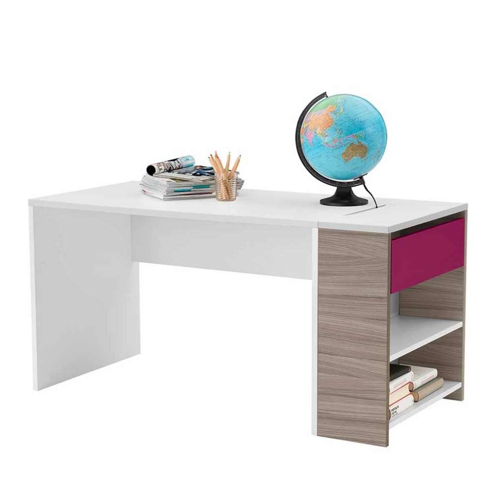 Jugendzimmer PC Tisch in Weiß Pink 145 cm