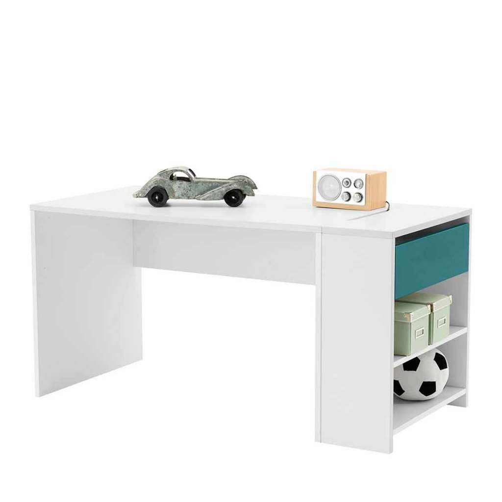 Jugendzimmer Schreibtisch in Weiß Petrol Klappe