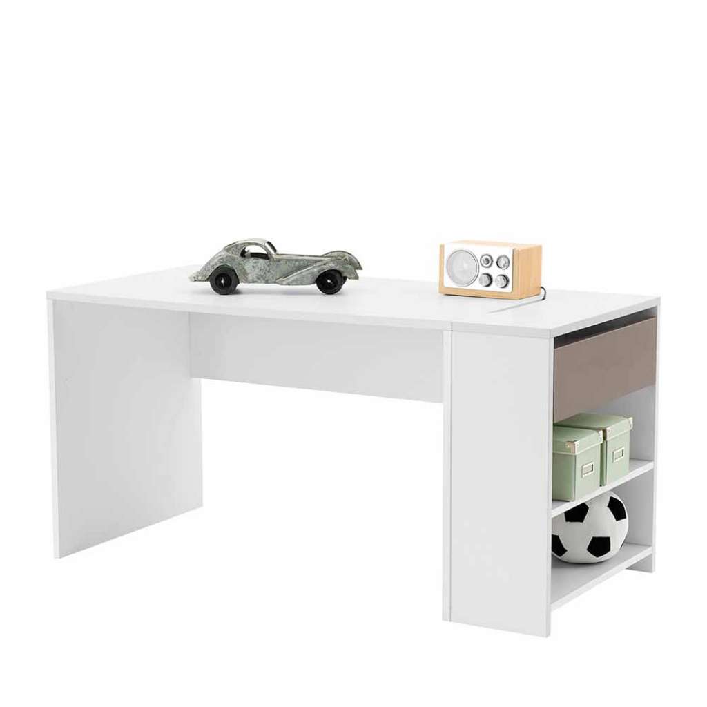 Schreibtisch mit Klappe in Taupe Weiß
