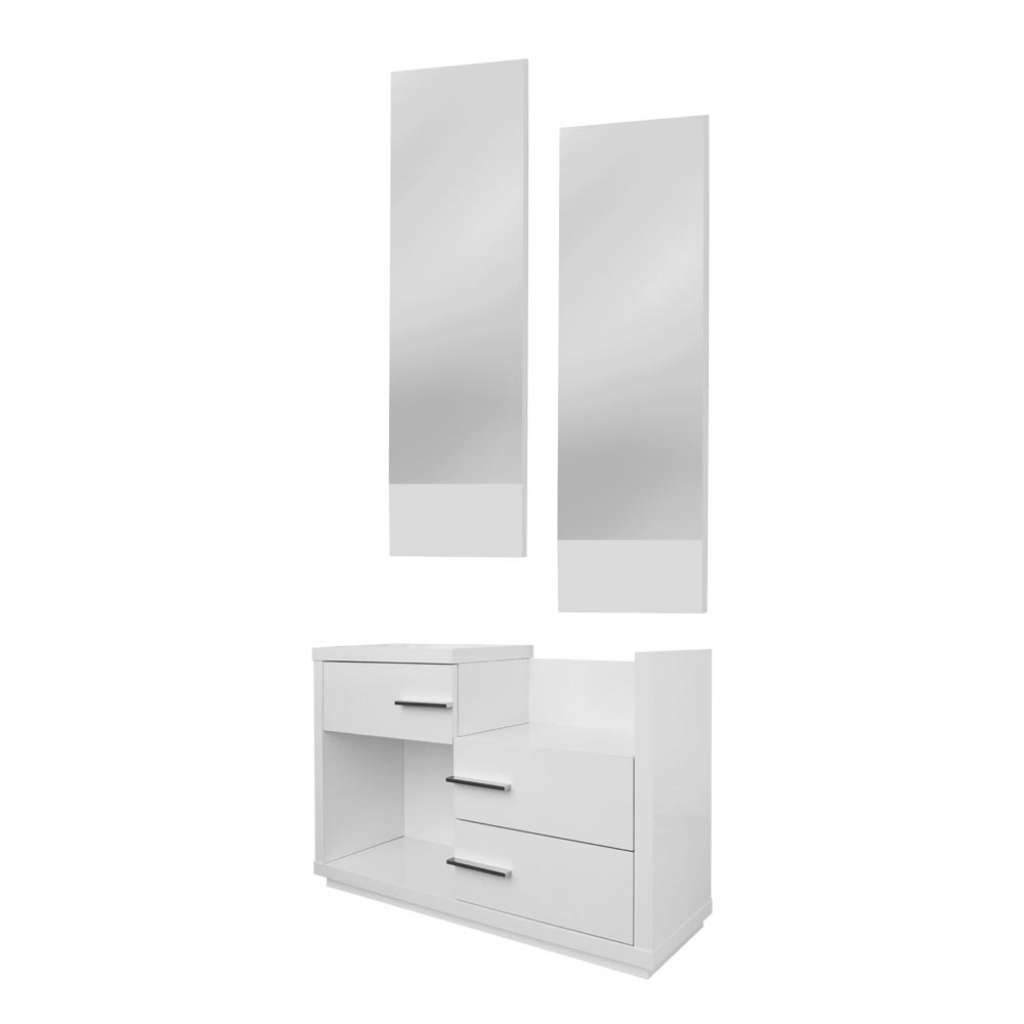 Möbel Set für Flur Weiß Hochglanz (3-teilig)