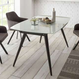 Esszimmertisch mit milchiger Glasplatter Anthrazit Metall