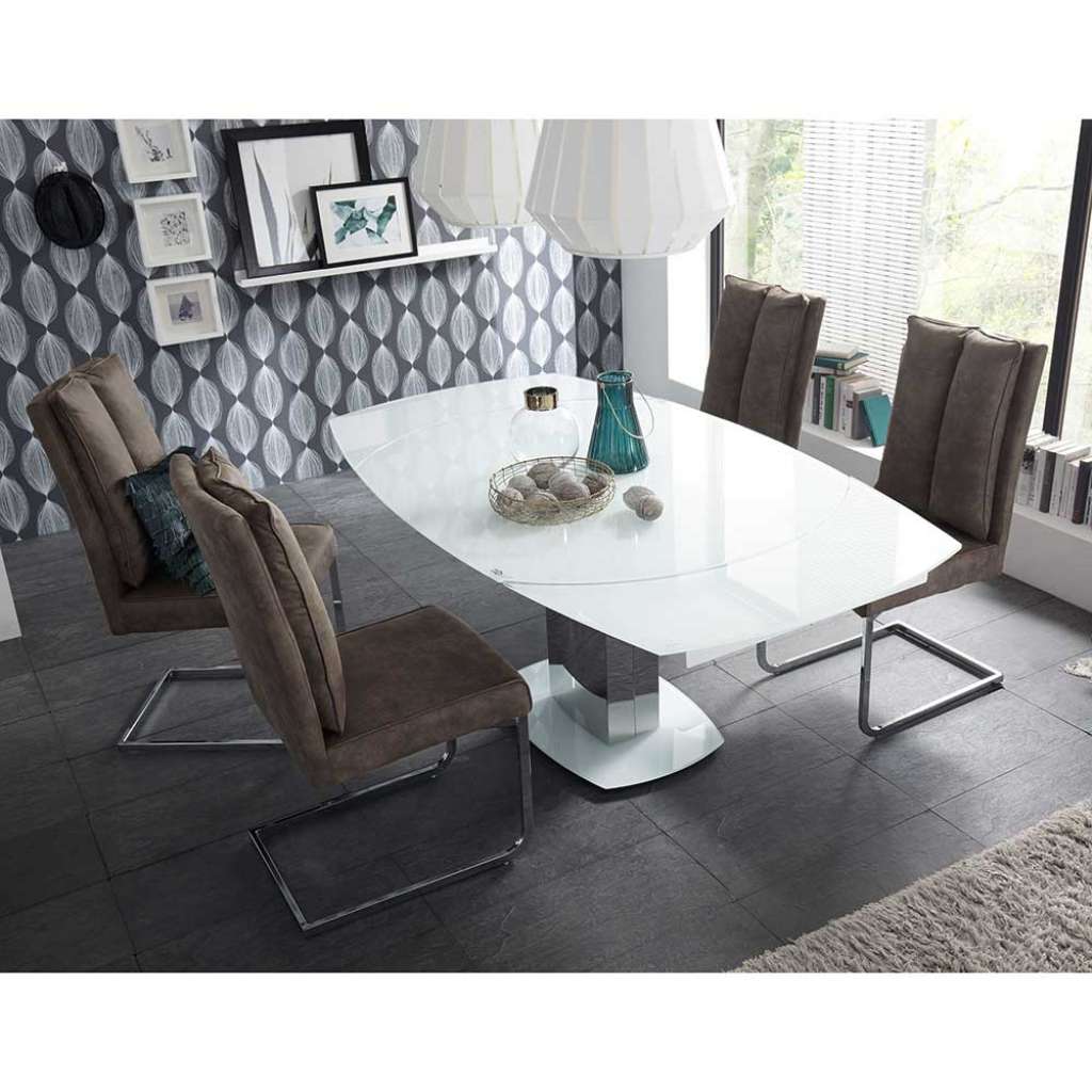 Moderne Essgruppe in Taupe Weiß ausziehbar (5-teilig)