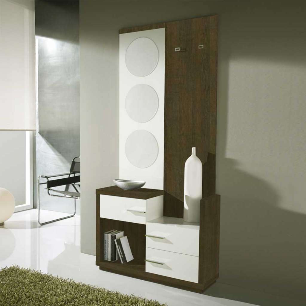 Design Flurmöbel in Weiß Hochglanz Braun Spiegel
