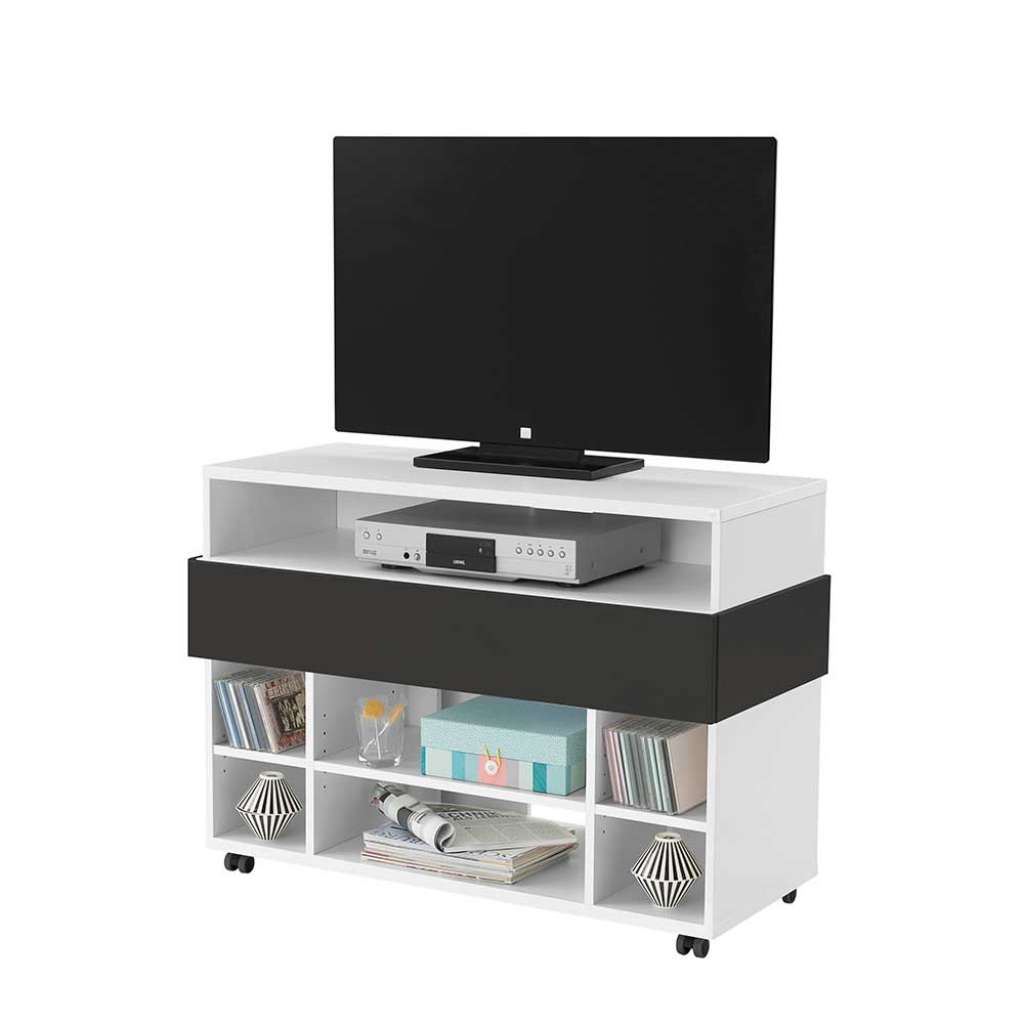 Rollen Kommode für Fernseher Weiß Anthrazit