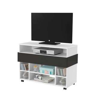 Rollen Kommode für Fernseher Weiß Anthrazit
