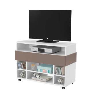 TV Kommode in Taupe Weiß Rollen