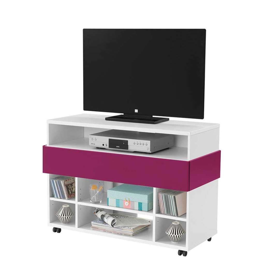 Fernsehtisch mit Rollen Weiß Pink