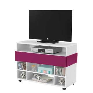 Fernsehtisch mit Rollen Weiß Pink
