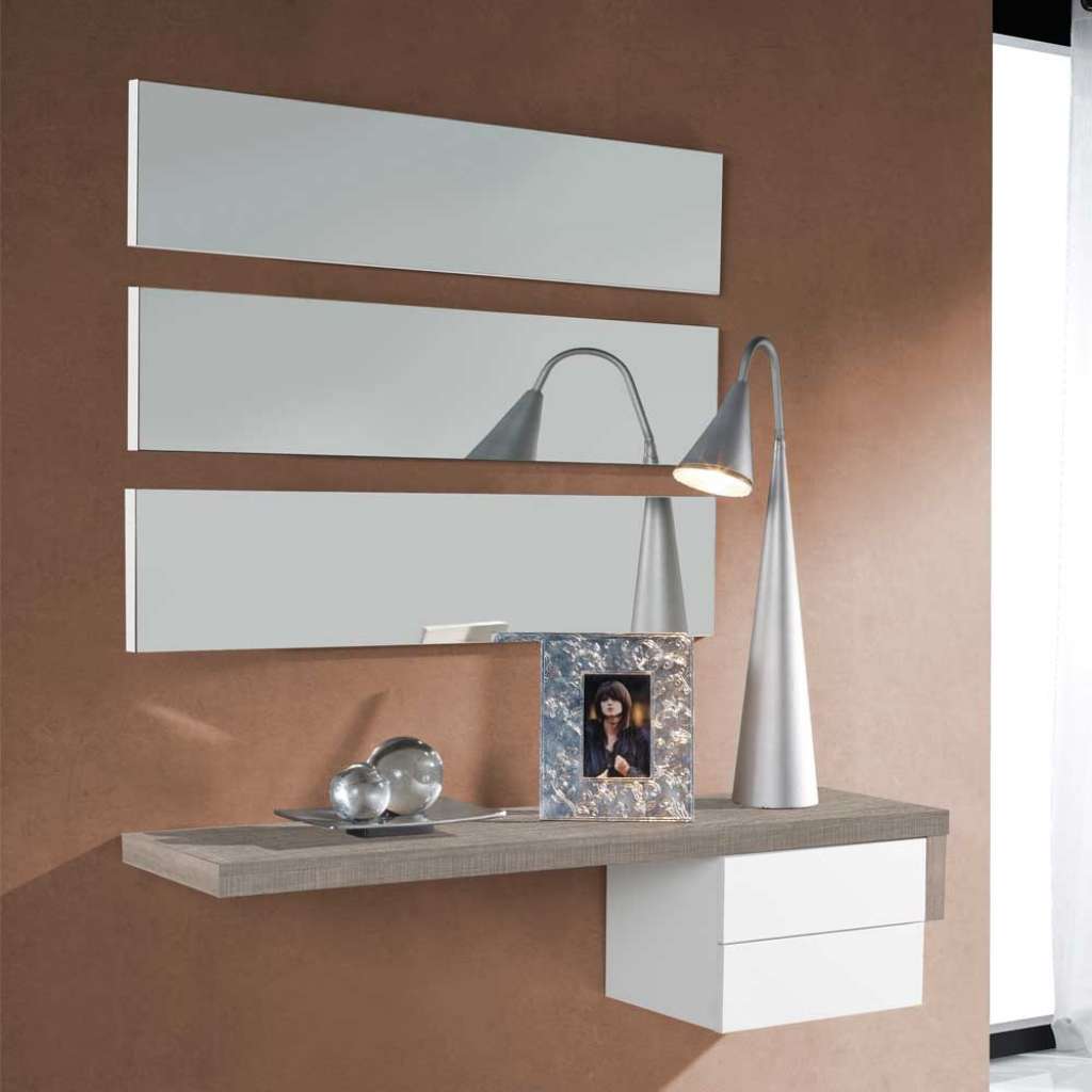 Wandkonsole und drei Spiegel in Weiß Hochglanz Eiche Sonoma modern (4-teilig)