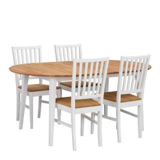 Ausziehtisch in Weiß Eiche massiv oval