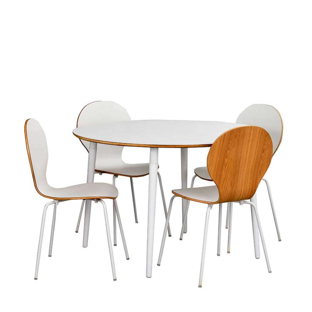 Esszimmergruppe mit rundem Tisch Weiß (5-teilig)