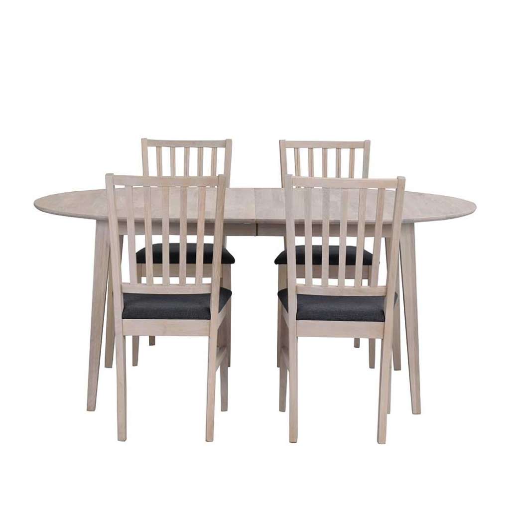 Esszimmergruppe mit ovalem Tisch Eiche White Wash (5-teilig)