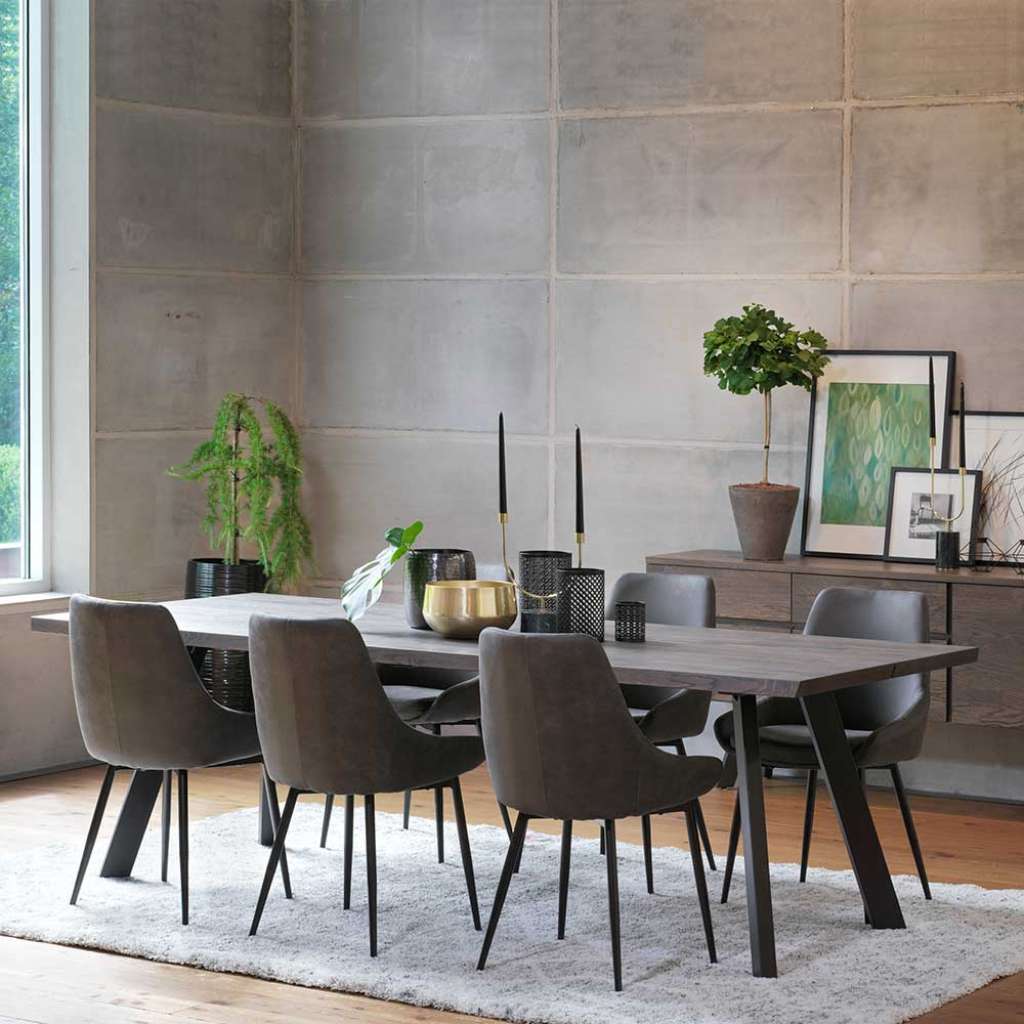 Esszimmergruppe in Eiche Rauchfarben und Dunkelgrau Tisch 240 cm breit (7-teilig)