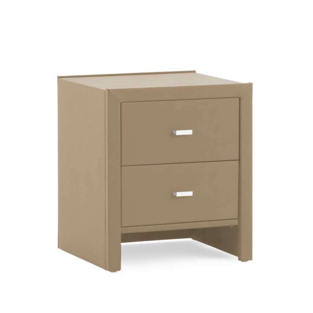 Nachttisch in Beige Kunstleder 2 Schubladen