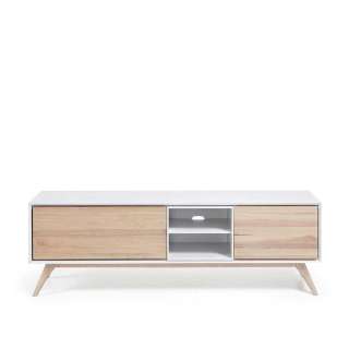 TV Board mit Klappen Weiß Esche furniert