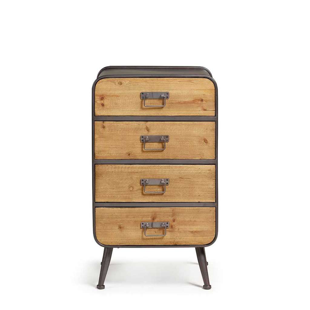 Abgerundete Kommode aus Tanne Massivholz Stahl