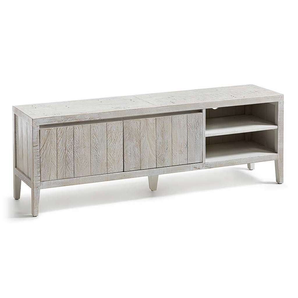 TV Board mit White Wash Effekt Kiefer Recyclingholz