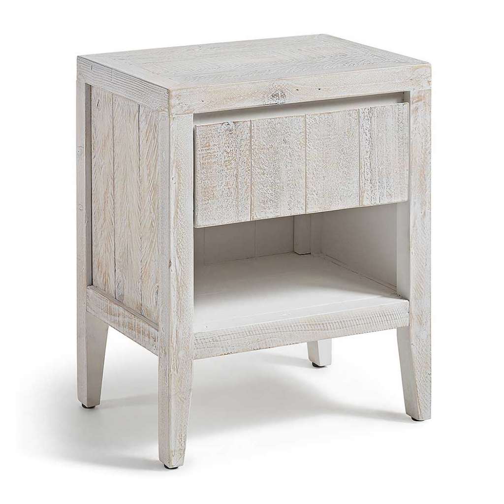 Nachtkommode aus Kiefer Recyclingholz White Wash