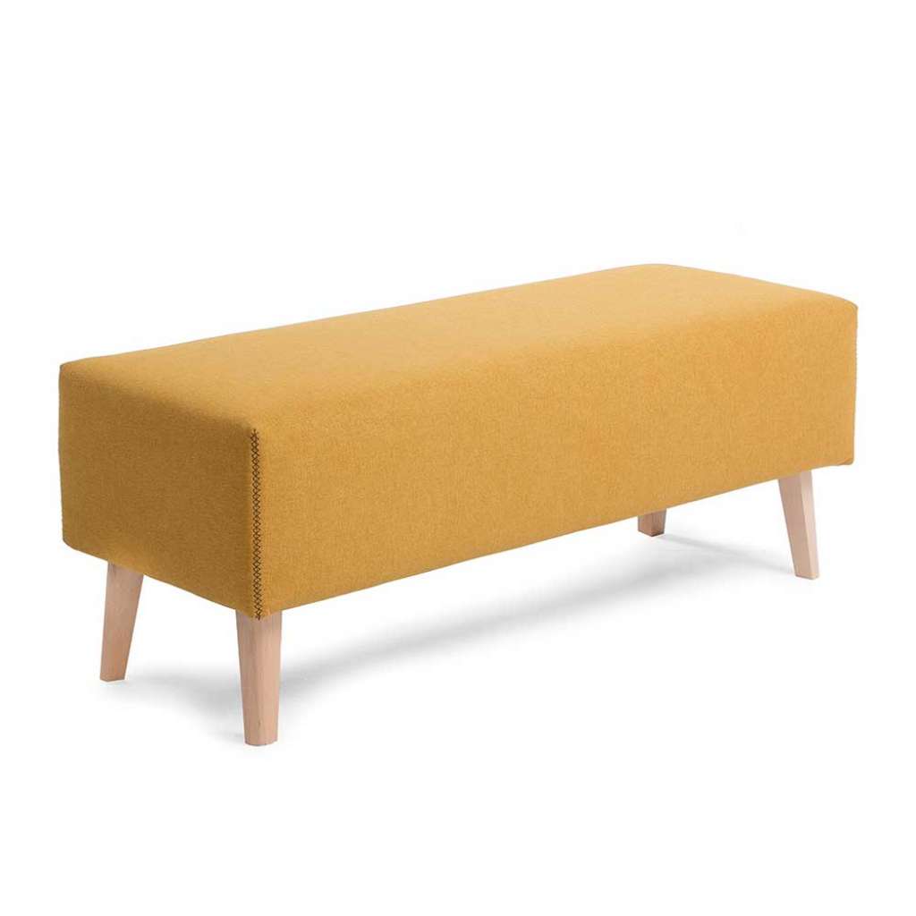 Retro Sitzbank in Gelb Stoff Buche Massivholz