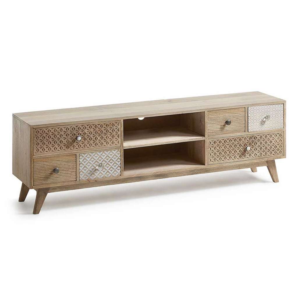 Phonotisch Fernsehunterschrank mit sechs Schubladen Mangobaum Massivholz