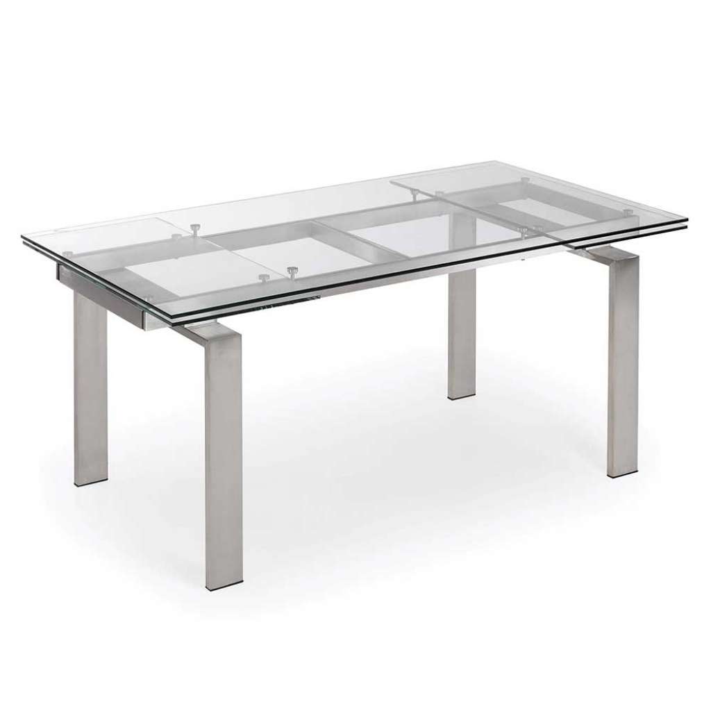 Esszimmer Glasstisch mit Kulissenauszug Edelstahlgestell