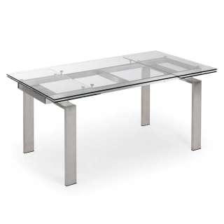 Esszimmer Glasstisch mit Kulissenauszug Edelstahlgestell