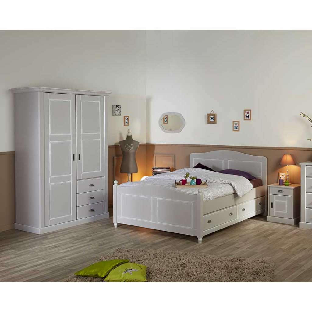 Schlafzimmer Komplettset in Hellgrau Landhausstil (4-teilig)