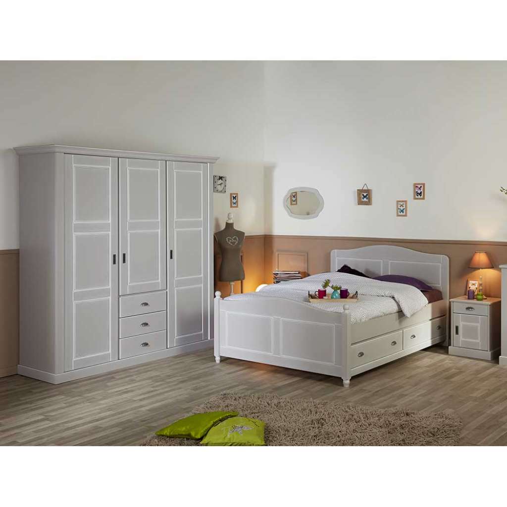 Schlafzimmer Einrichtung in Hellgrau Landhaus Design (4-teilig)