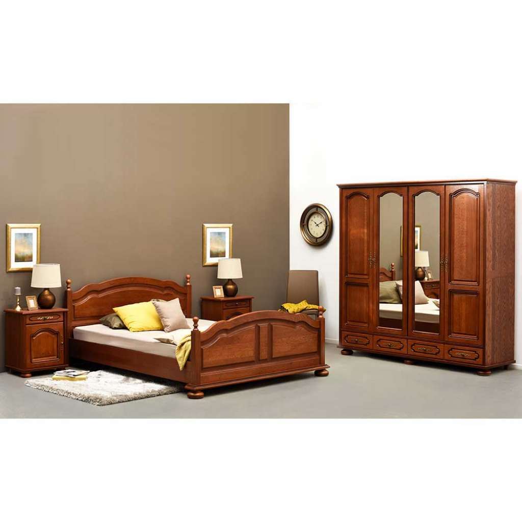 Schlafzimmerset in Eiche dunkel furniert klassisch antiken Design (4-teilig)