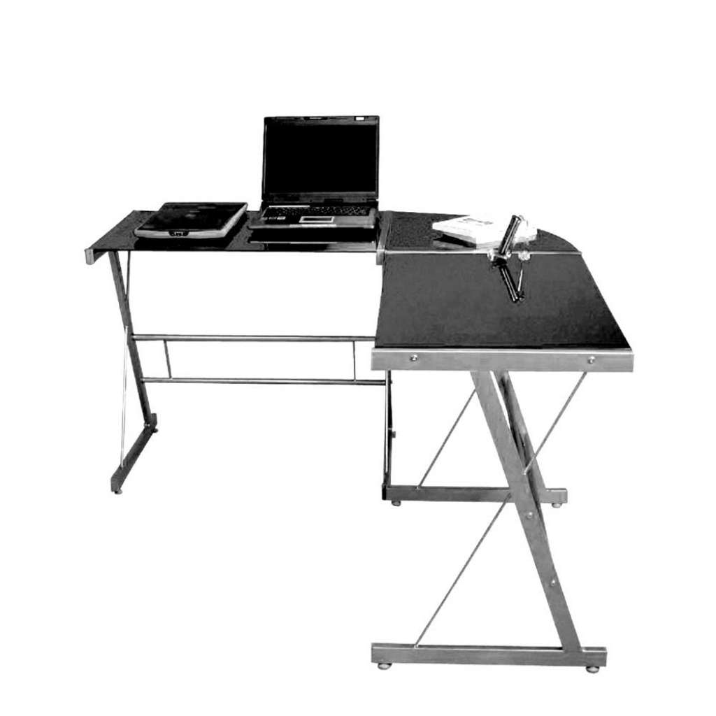 Bürotisch in Schwarz Alufarben Sicherheitsglas