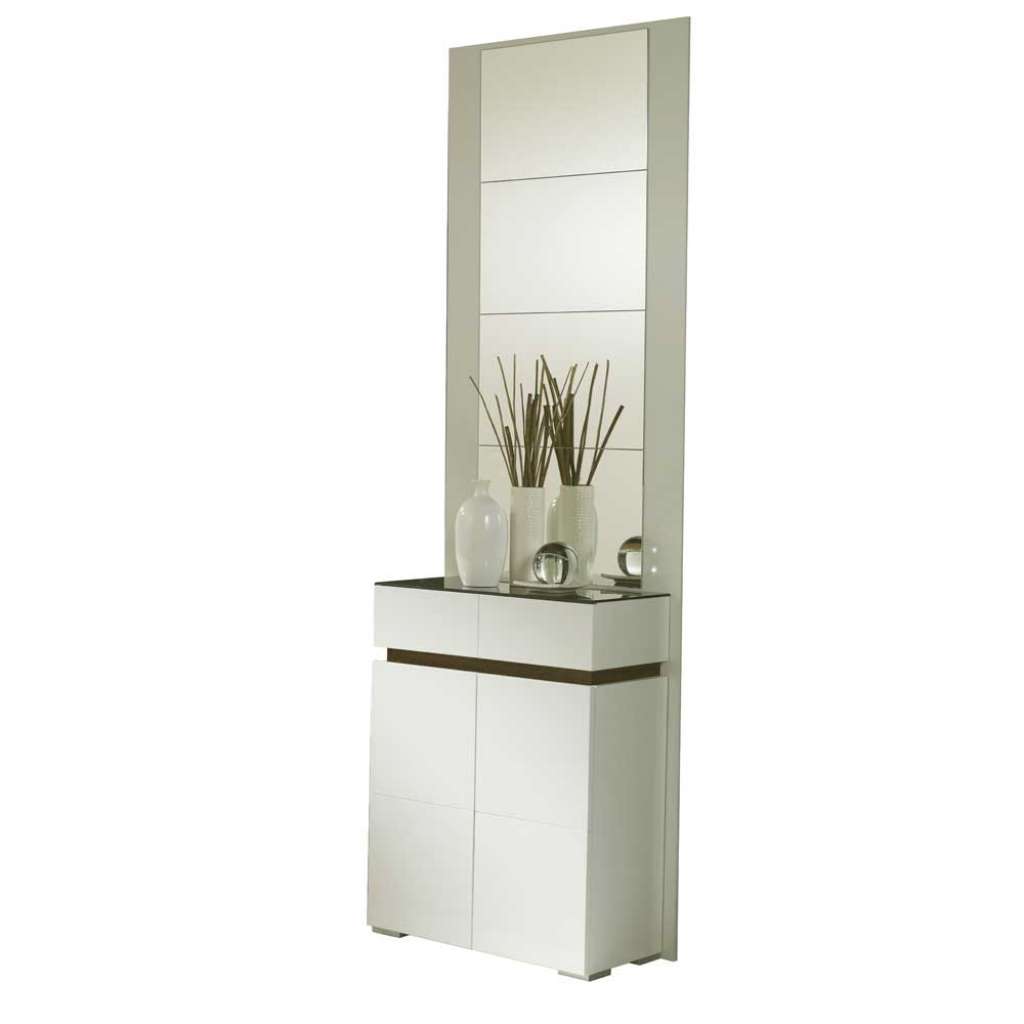 Schuhschrank und Spiegel in Weiß Hochglanz Braun modern (2-teilig)