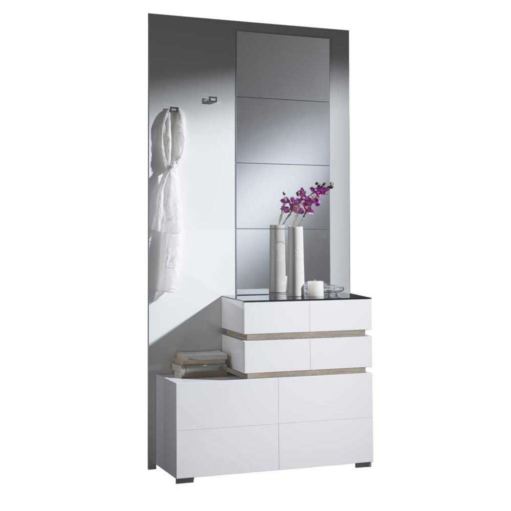 Garderobe in Weiß Hochglanz Eiche Sonoma Kompakt