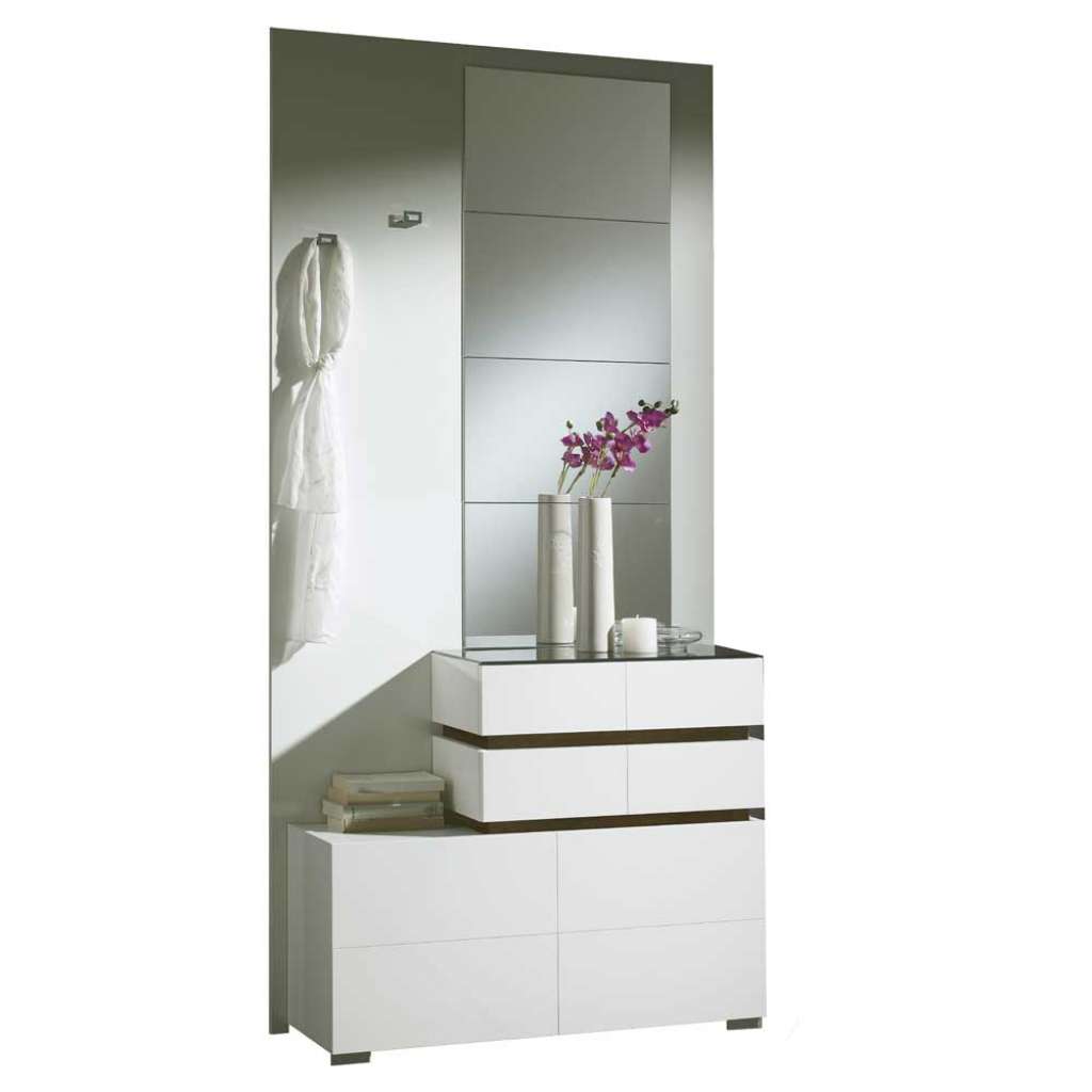 Kompakte Garderobe in Weiß Hochglanz Braun modern