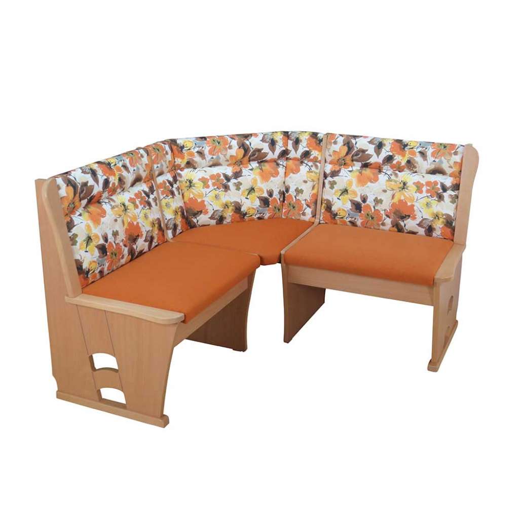 Truhen Eckbank in Orange und Buche Blumenmuster