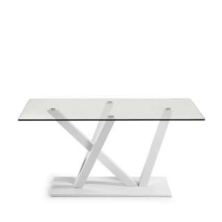 Esszimmertisch aus Glas Stahl Weiß